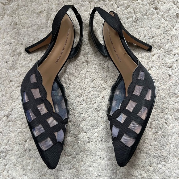 Carmen Marc Valvo Luxe Black "Teri" Mesh Sling Back Pointed Toe Pumps Size 8.5 - Picture 3 of 10